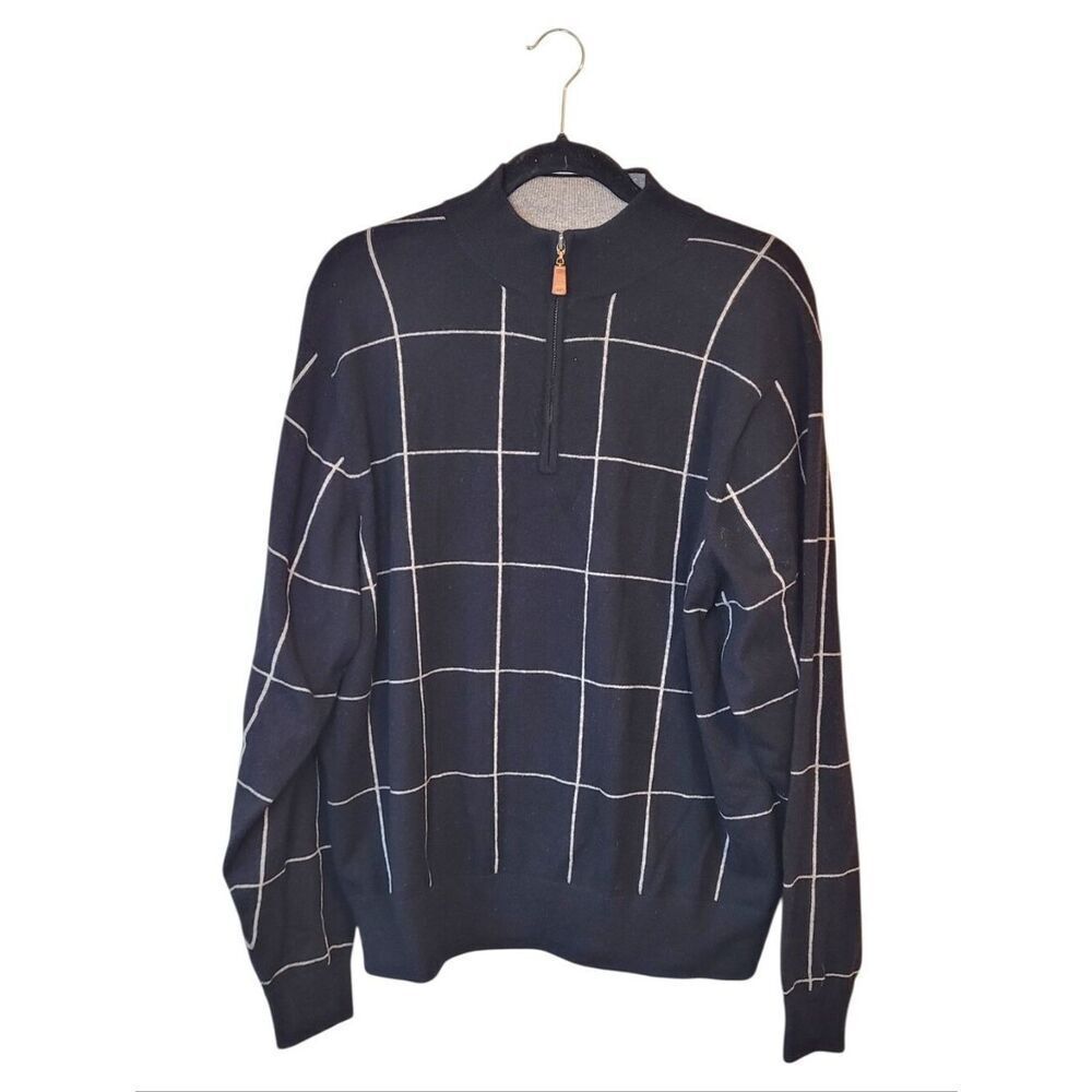 Reserve Patrick James 100% Cashmere Men's Black Windowpane Zip Sweater Size L